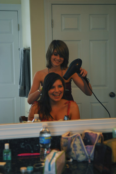 The girls, getting their hair ready The girls, getting their hair ready