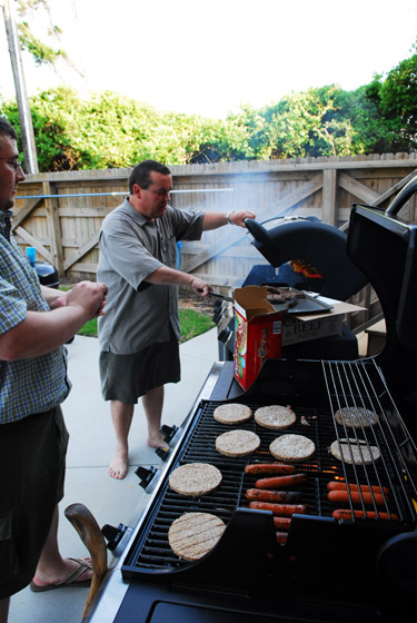 Jason and Eric, working the gas grill Jason and Eric, working the gas grill