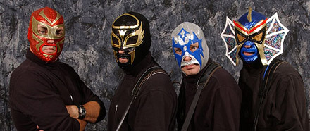 Los Straight Jackets (they performed at K and Cass's wedding reception - wrestler masks and all) Los Straight Jackets (they performed at K and Cass's wedding reception - wrestler masks and all)